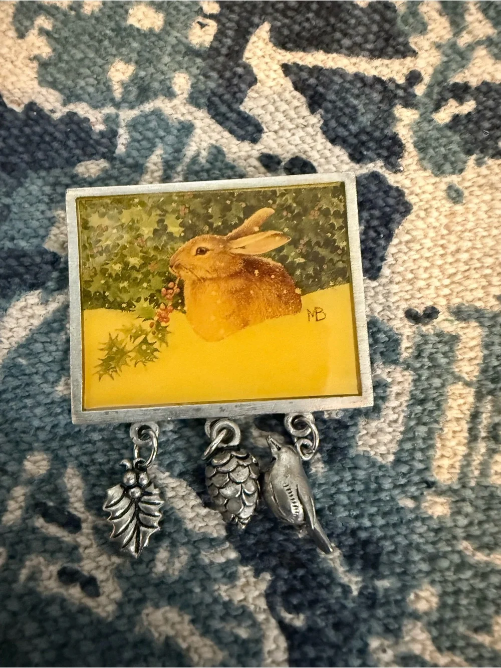 Marjolein Bastin Yellow Rabbit brooch with Silver Charms